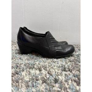 Clarks Shoes Womens 7 Shooties Slip On Chelsea Block Heel Black Leather Comfort